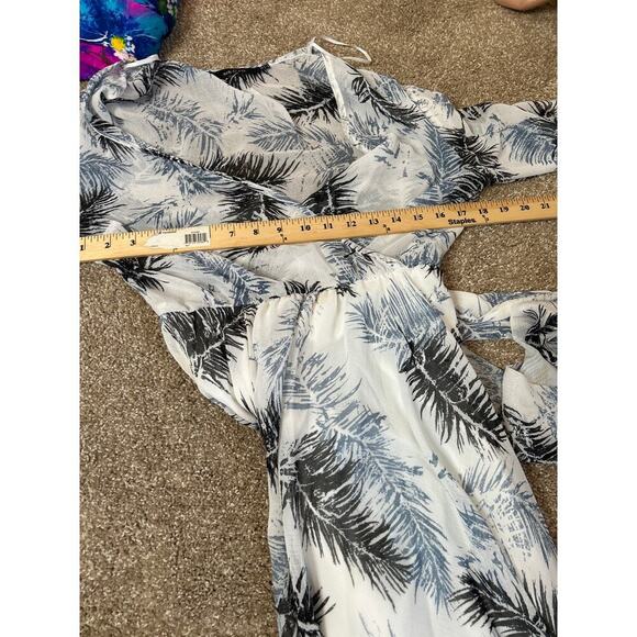 Arc & CO maxi dress faux wrap top waist tie long sleeve white palm leaf SZ M - Picture 5 of 8
